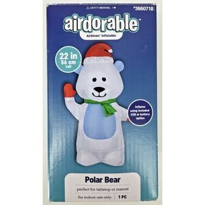 Airblown Inflatable Polar Bear Christmas Tabletop Decor 22 Inch USB Battery Gemm
